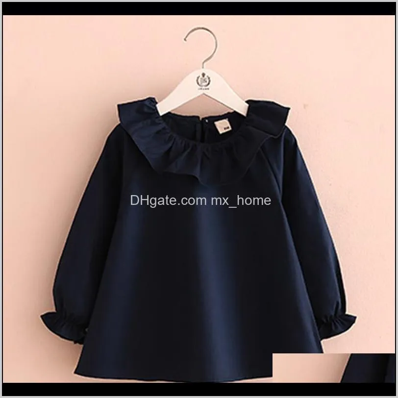 little girl shirts spring fashion ruffle neck baby girls blouses cute long sleeve korean tops kids clothes age 1 2 4 6 8 t 210305
