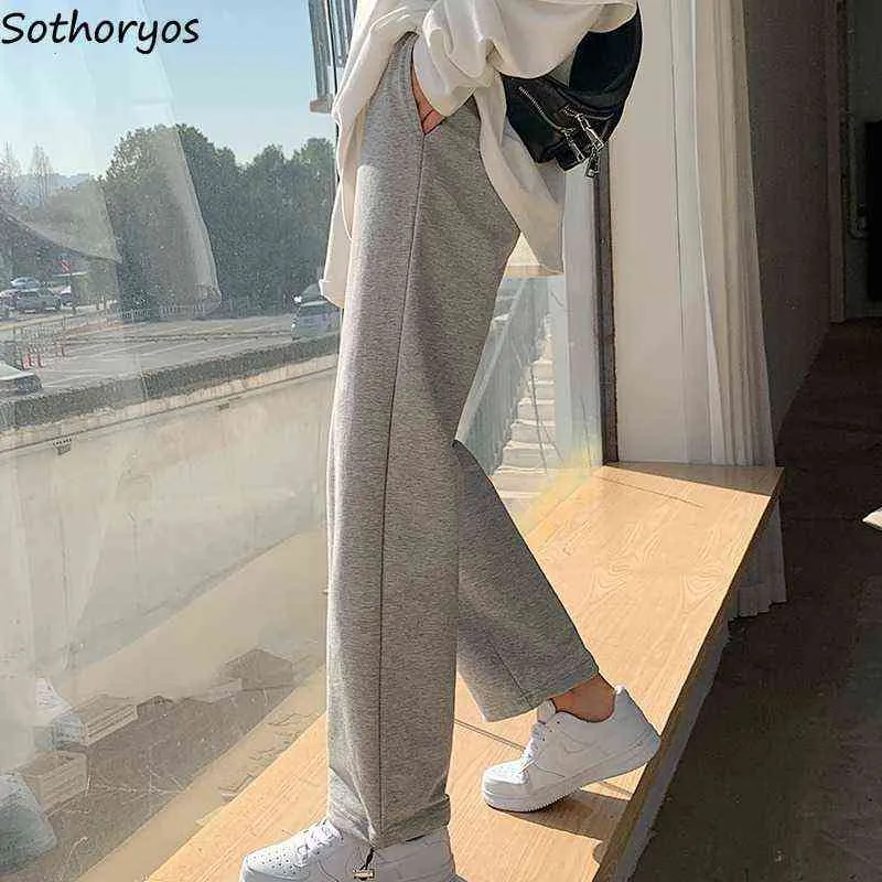 Calças mulheres sweatpants feminino e menina estética streetwear harajuku estilo coreano sexo mulher sólida moda casual solto chic ins y211115