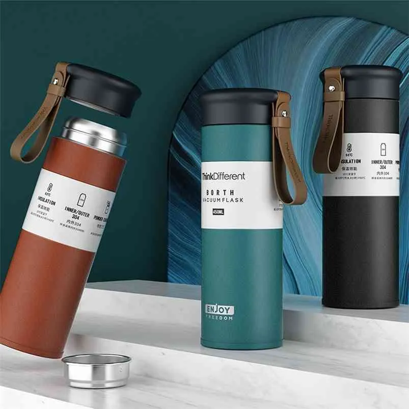 OWNPOWER Quality Double Wall Stainless Steel Vacuum Flasks 450ml Car Thermo Cup Coffee Tea Travel Mug Thermol Bottle Thermocup 210809