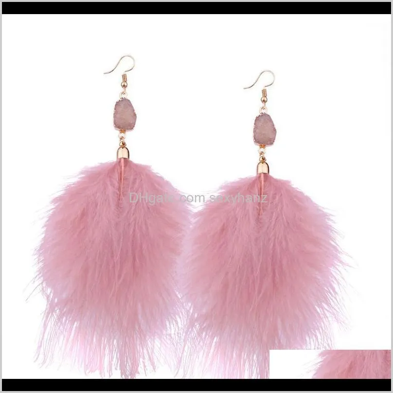 bohemia fluffy feather tassel earrings for women black white pink long fur drop earrings wedding statement jewelry brinco