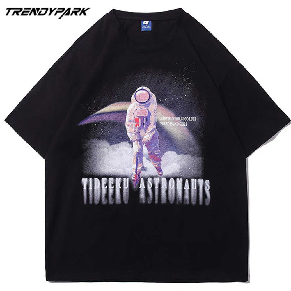 メンズTシャツ面白いスペースの男夏半袖プリントティーヒップホップ特大コットンカジュアル原宿ストリートウェアトップス210601