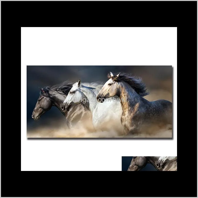 three black and white running horse canvas painting modern unframed wall art posters pictures decoration for home office