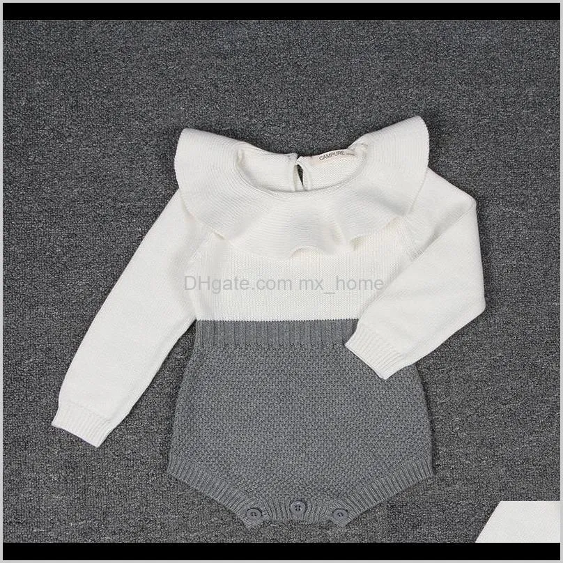 newborn baby knitted rompers 2+ long sleeve solid patchwork wool jumpsuit kids onesies girls outfits clothes 0-4t