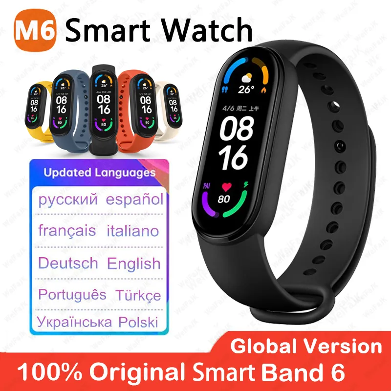 2021 글로벌 버전 M6 밴드 스마트 시계 팔찌 남성 여성 Smartwatch 피트니스 스포츠 팔찌 Apple Huawei Xiaomi Mi Smartband Watches