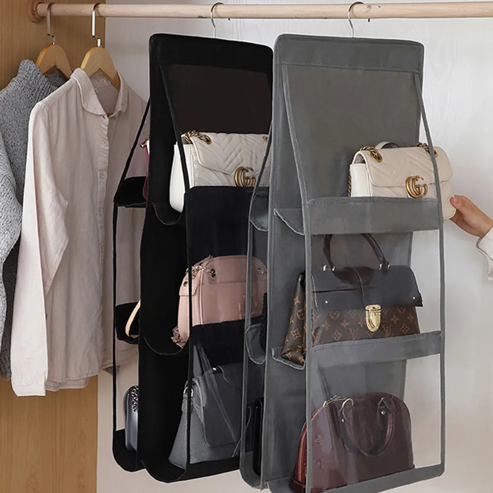 Clear Hanging Hanging Clothes Storage Bag With 6 Pockets For