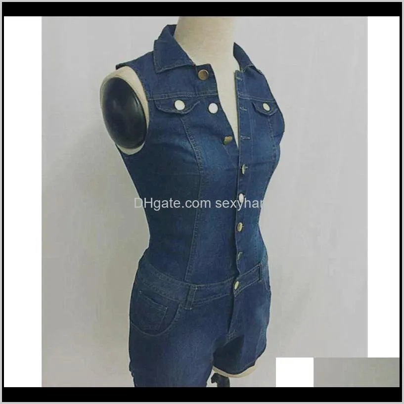 cotton slim sleeveless jeans jumpsuit denim playsuit overalls for women jeans shorts 2020 buttons plus size woman short romper