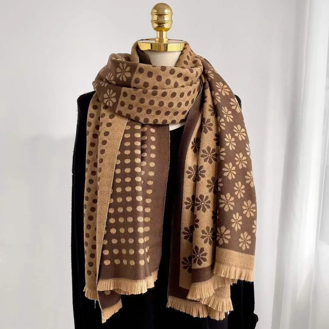 Linda flor padrão inverno lenço pashmina marca quente moda mulheres cashmere lã longa xaile wrap