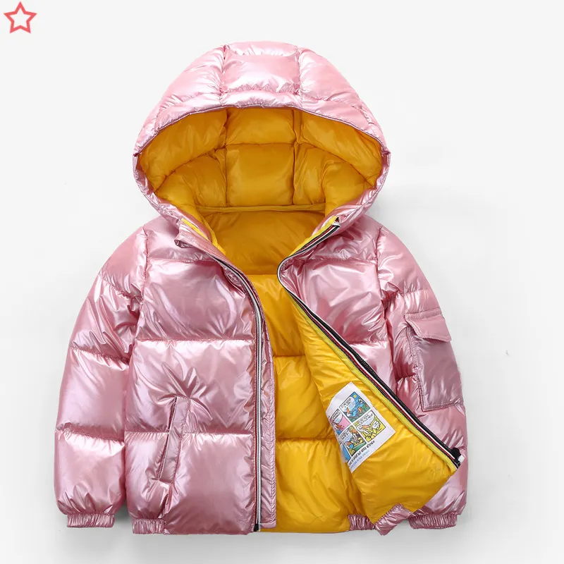 Çocuk kış ceket Ceket çocuklar için kız gümüş altın Erkek Rahat Kapüşonlu Mont Bebek Giyim Dış Giyim çocuk Parka Ceketler snowsuit