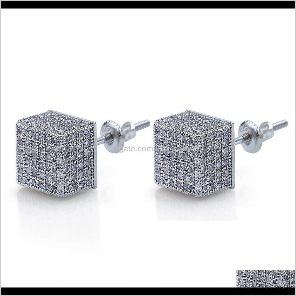 18k real gold punk rock hip hop cubic zirconia square stud earrings 1cm for men women girls diamond earrings studs rapper jewelry