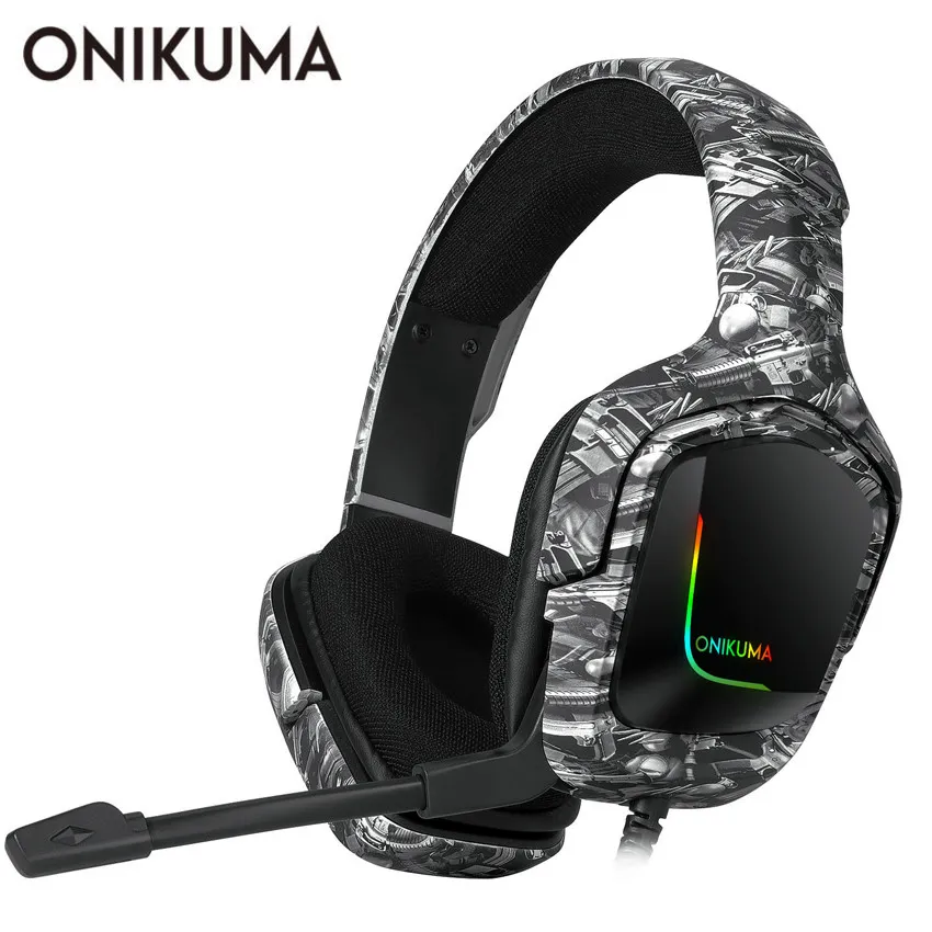 Onikuma K20 Gry Przewodowe Słuchawki z mikrofonem RGB Light Gaming Headsets Słuchawki redukcji szumów do PS4 Xbox One Słuchawki Gamer