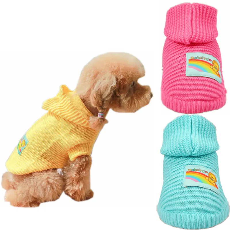 Pet Sweater Hoodies Warm Winter Dog Clothes Dog Apparel for Small Dogs Chihuahua Puppy Outfit of Fashion Rainbow Design Coat Yorkie Hoodie Wholesale Yellow XXS A262