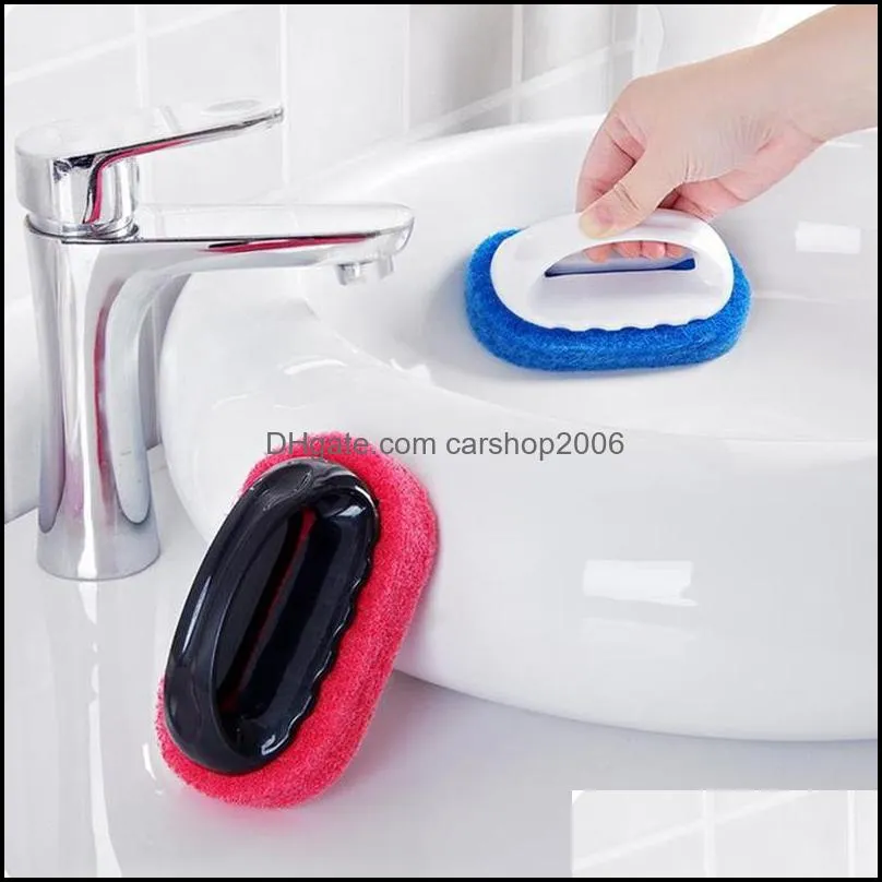Bathroom Kitchen Handle Scouring Pads Cleaning Brush Sponge Ceramic Wall Glass Clean Sponges Shower Pot Dishwashing Brushs Drop