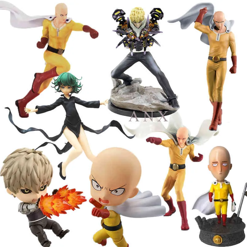 10-25cm Anime One Punch Man Figur Saitama Sensei Genos PVC Action Figure Collection Saitama Figur Modell Leksaker Gåvor Brinquedos X0503