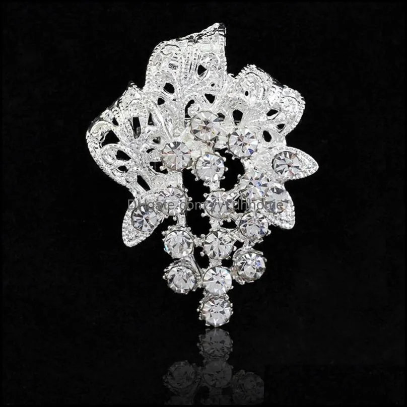 Pins, Brooches 14 Types Fashion Bridal Bouquet Flower Pattern Brooch Pin Rhinestone Inlaid Crystal Women Wedding Fine Jewelry