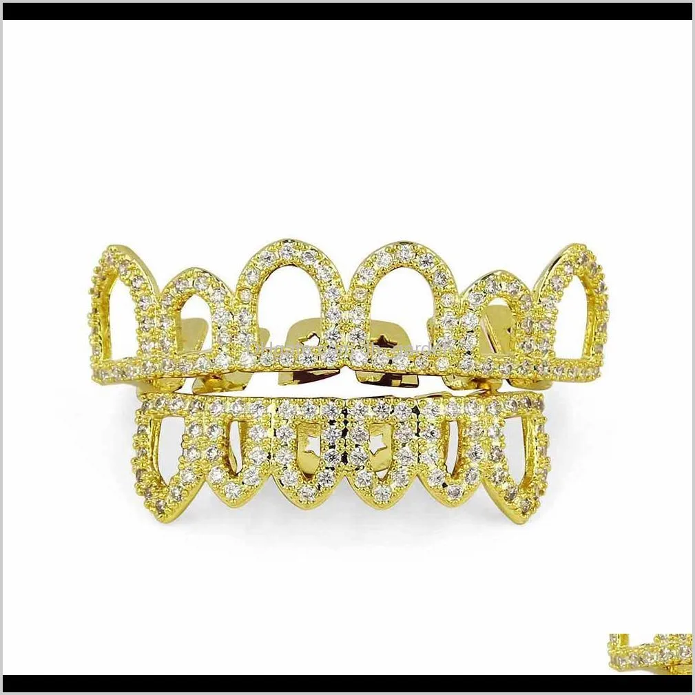 Grillz, Body Drop Delivery 2021 Dental Hip Hop Hallowmas Diamonds Top Sier Hiphop Jewelry Gold Teeth Rhinestone Top&Bottom Grills Set Shiny L