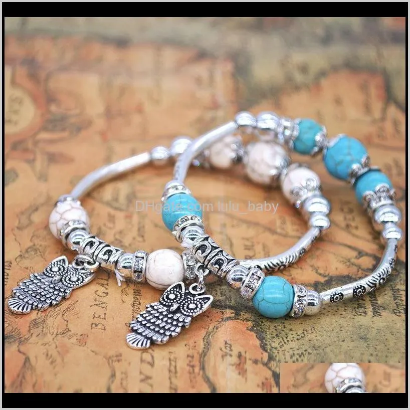 natural turquoise beads bracelet owl single ring bracelet female bracelet accessories