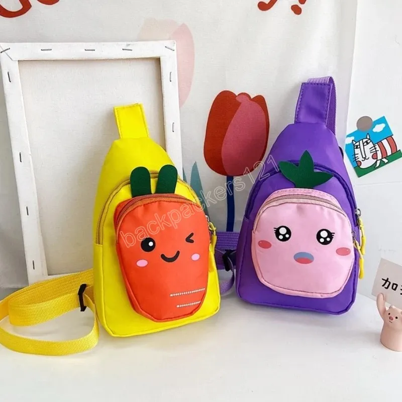 Tecknad morot pojkar tjejer små axel messenger väskor söta frukt baby barn handväskor handväskor vackra barn nylon bröstkorg