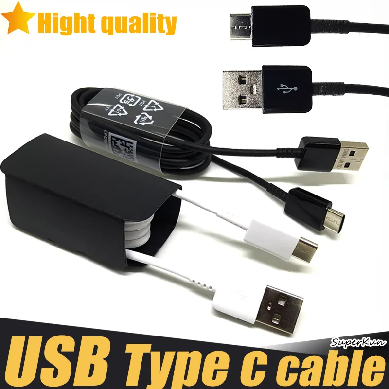 OEM KVALITET USB Typ C Kablar 1m 3FT 2A Snabb laddning Laddare Typ Typ-C För Galaxy S8 S9 S10 S20 Not 8 9 10 20