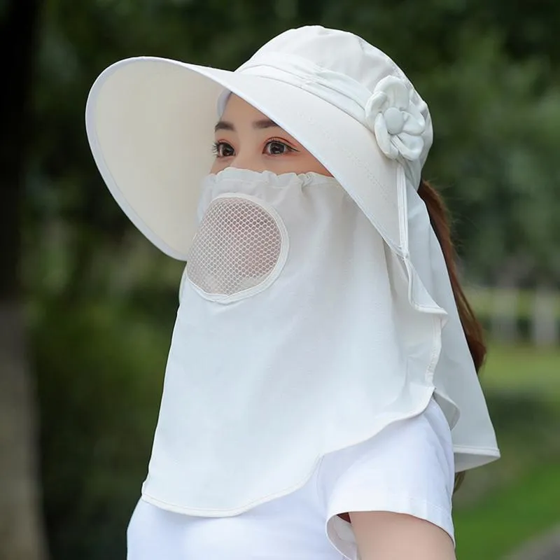 Wide Brim Hats Women Summer Anti Uv Sun Hat Lady Bike Face Mask