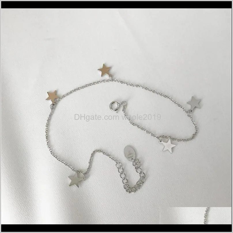 sterling silver women fashion anklets girls stylish lucky star luxury feet jewelry summer beach cool chic