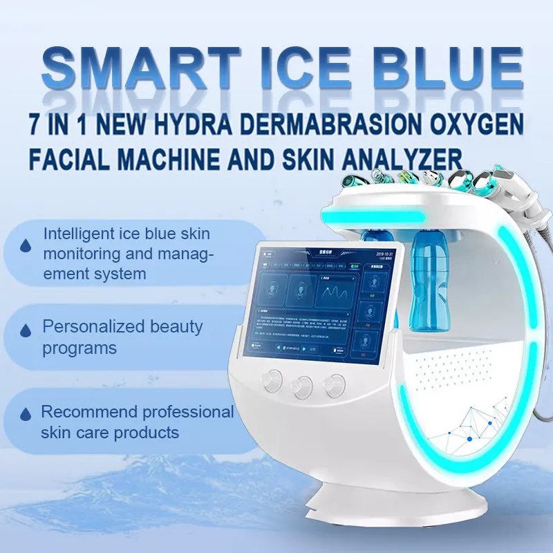 7 IN 1 Smart Ice Blue Hautanalysegerät Hydra Dermabrasion Sauerstoff Gesichts RF Aqua Hautpflege Peeling Schönheitsmaschinen