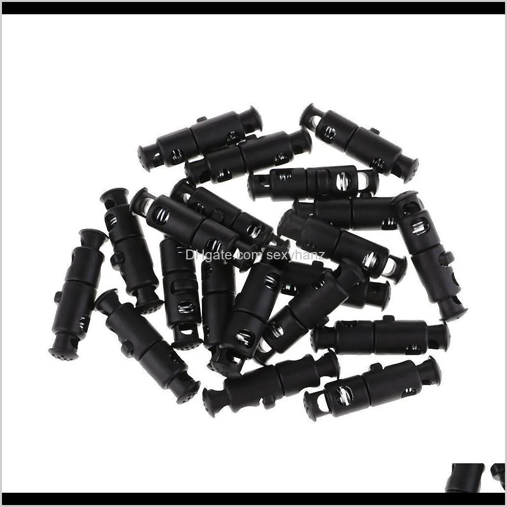 20 pieces black plastic double head cord locks end spring stop toggle stoppers