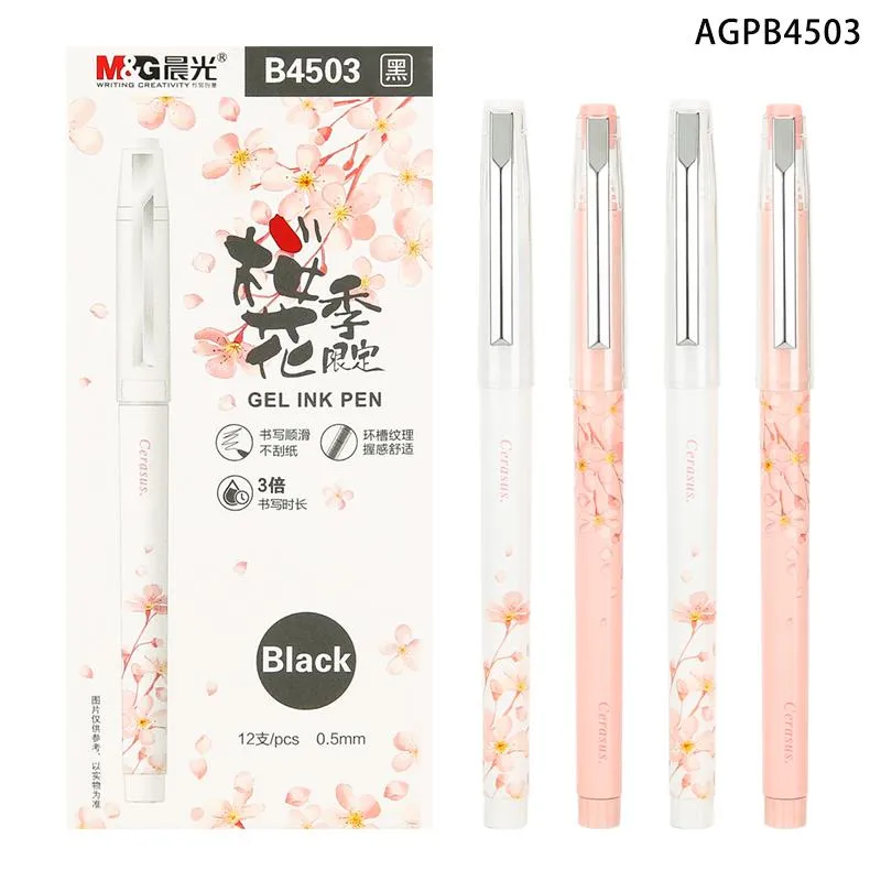 MG 0.5 ملليمتر أسود جل القلم إبرة كاملة تلميح توقيع طالب ثابت مكتب التدريس اللوازم الوردي الكرز زهر نمط الأقلام