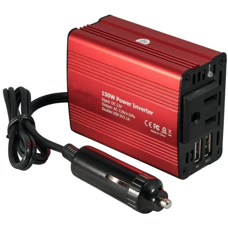 Caricabatterie per auto da 150 W Convertitore di alimentazione da 12 V CC a 110 V CA con caricatore per auto doppio USB da 3,1 A