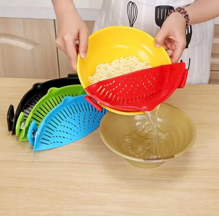 Colanders Kitchen Tools 2021 Creative Clip On Pot Strainer Sile Vegetable Colander Water Filter 4 Colors SN5370