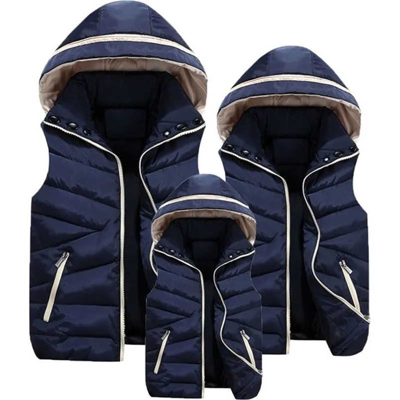 Parent-criança combinando roupas com capuz criança colete algodão bebê meninas meninos colete crianças jaqueta crianças outerwear para 100-180cm 211203