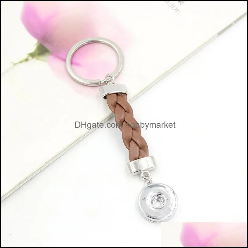 New Arrival DIY Interchangeable Jewelry Snap Key Chain Bag Charm 18mm DIY Snaps Braid Leather Key Ring Bag Charm for Handbags