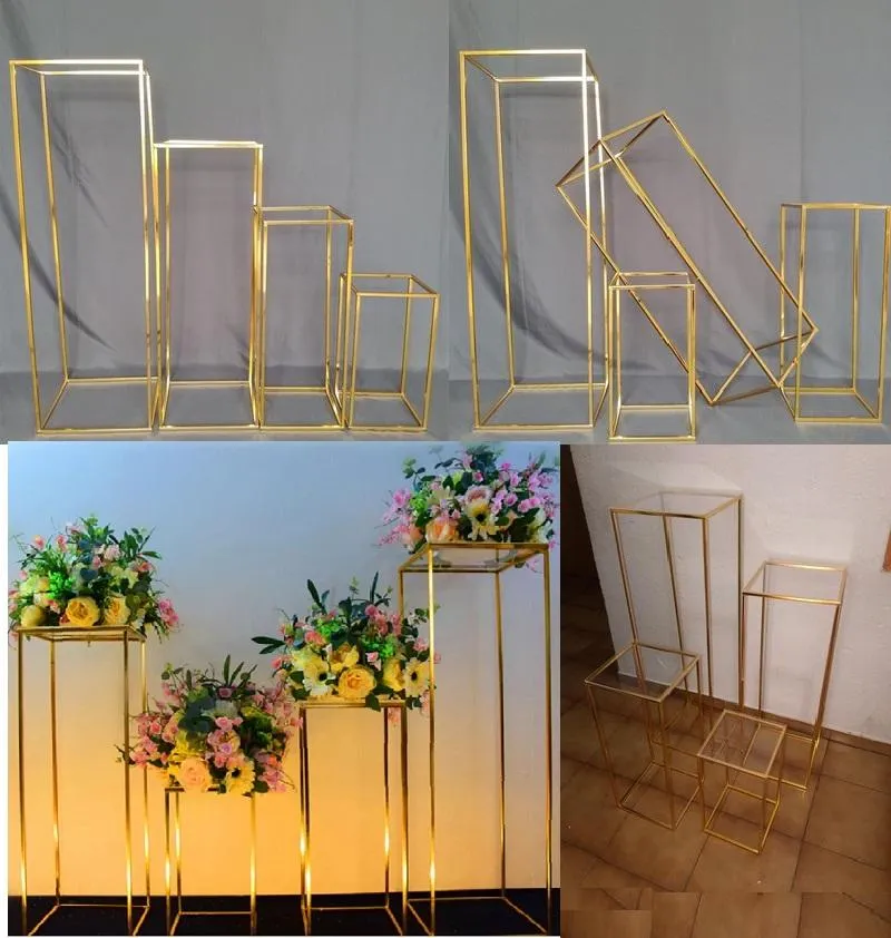 Decorazione per feste Matrimonio in oro 4 pezzi / set Puntelli posizionati geometrici in ferro Piombo stradale T Station Forniture Rettangolo Plinto