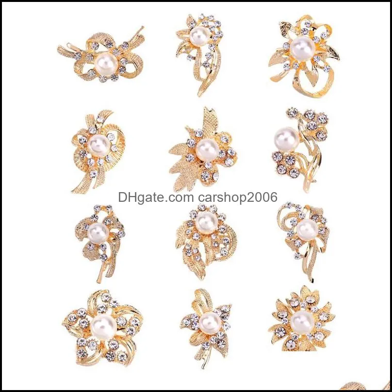 Pins, Brooches 12 Pieces Assorted Rhinestone Imitation Pearl Flower Brooch Set Badge Pin