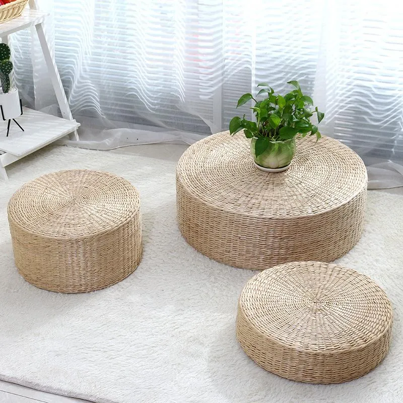 30x30cm/40x40cmナチュラルストロー織り丸Pouf Tatami Cushion Floor Cushions瞑想ヨガマットウィンドウパッドチェアマットマットクッション/装飾