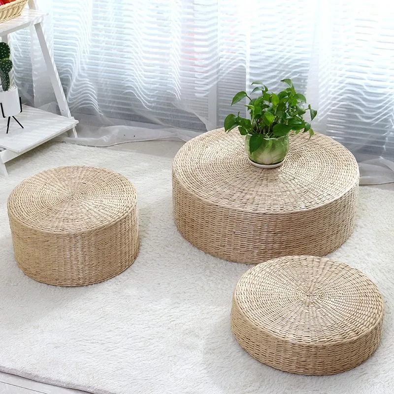 30x30cm/40x40cm Paglia Naturale Tessitura Rotonda Pouf Cuscino Tatami Cuscini da Pavimento Meditazione Yoga Tappetino Finestra Pad Sedia Stuoie Cuscino/Decorativo