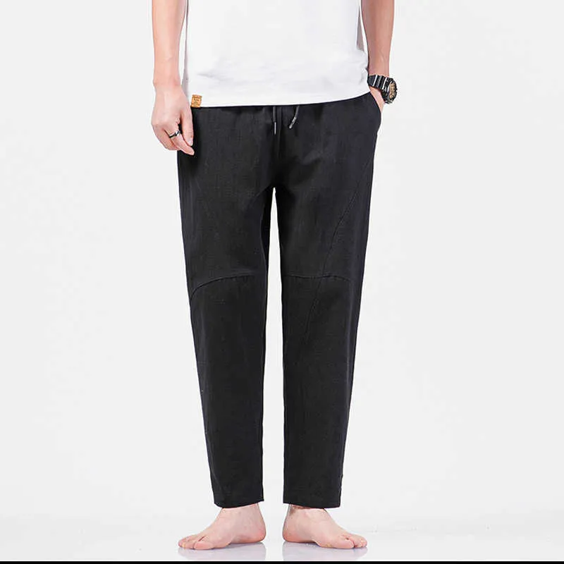 Chinese Style Japanese Cotton Flaxen Ankle Banded Harem Pants For