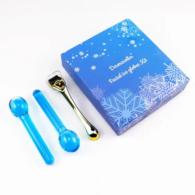 Globos de hielo faciales para masaje facial y ocular, rodillo Derma, rodillos de microagujas de titanio, juegos de masajeador para el cuidado de la piel, bolas de hielo de belleza