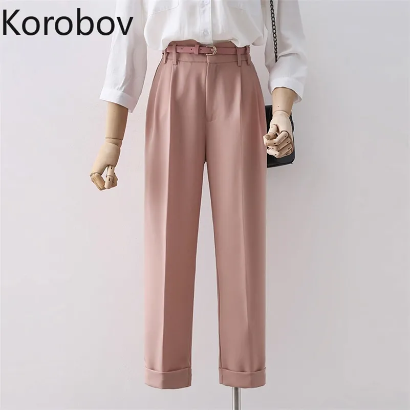 Korobov Nova Chegada Coreano Ol Corredores Femme Vintage Chic Cintura Alta Mulheres Calças Outono Streetwear Harajuku Harem Calças 210430