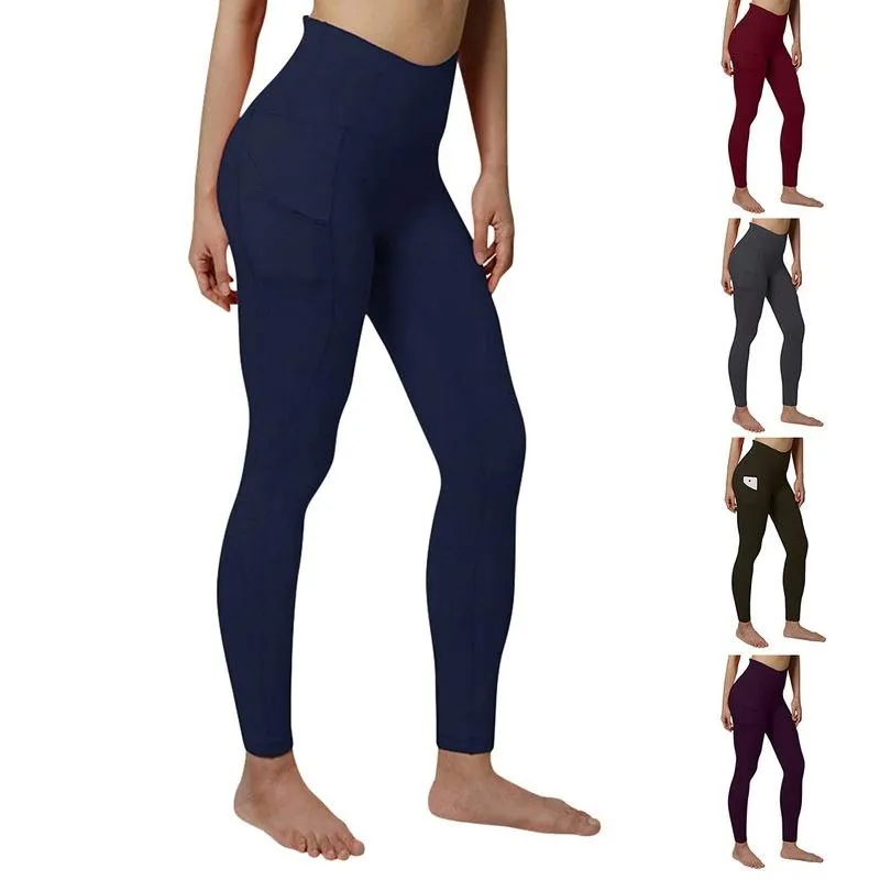 Yoga Outfit Mulheres Calças Com Pocket Plus Size Leggings Sport Gym Gym Jeggings Jeggings Feminino Controle de Barriga Fitness Correndo