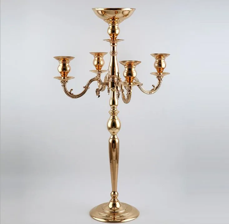 2021 nuovo stile 85 cm alto alto 5 braccia candelabro di cristallo candelabro di nozze con fiore ciotola metallo candela stick evento partito
