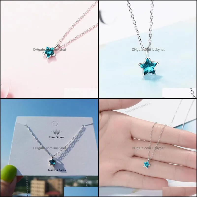 Design Fashion Eternity Bague Sky-blue Star Pendant Necklace Silver Color CZ Austrian Crystal Big Promotions Trendy Gift