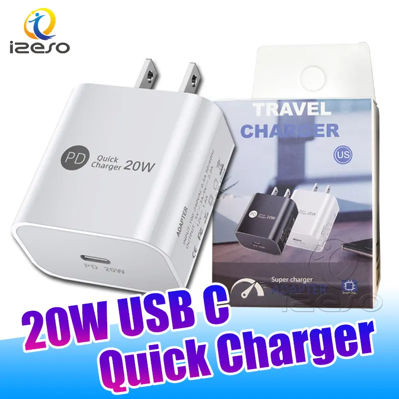 20W PD chargeur rapide USB C charge rapide chargeurs muraux de voyage à domicile adaptateur secteur prise avec emballage de vente au détail izeso