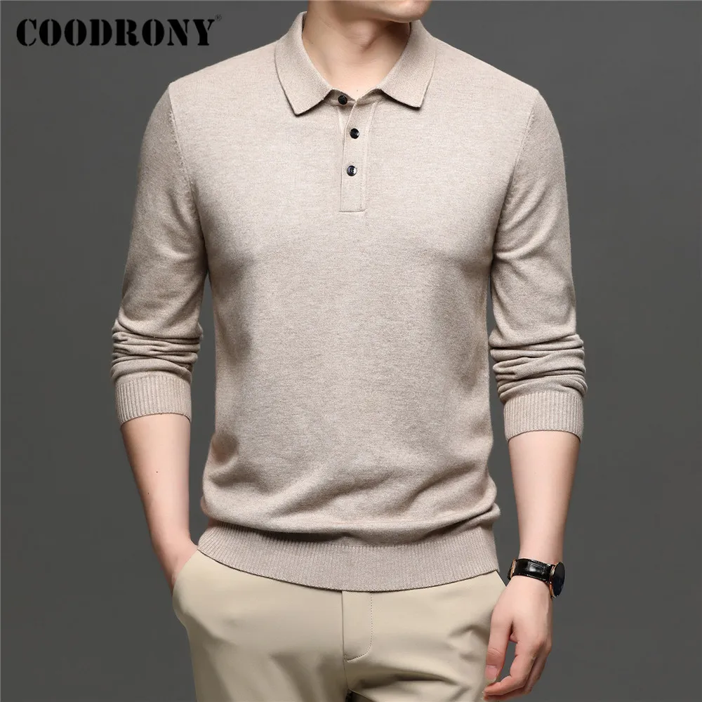 Coodrony Brand Autumn Winter Nyanslända mjuka stickade tröjor Pure Color Turn-Down Collar Sweater Pullover Men Clothing C1314