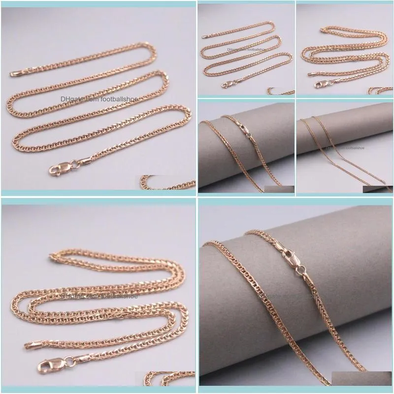 Genuine Real 18K Rose Gold 1.4mm Wheat Link Chain Necklace For Woman 16inch Chains