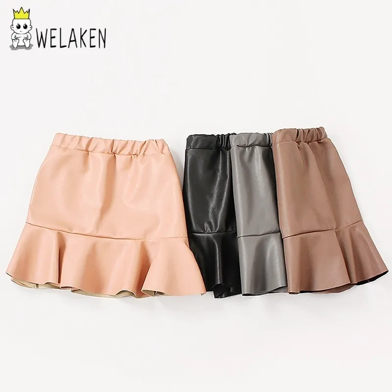 Welaken Girls Skirts Baby Girls Clother PU 가짜 가죽 스커트 SpringAutumn 옷 여자 Tutu Pettiskirt 어린이 의류 210331