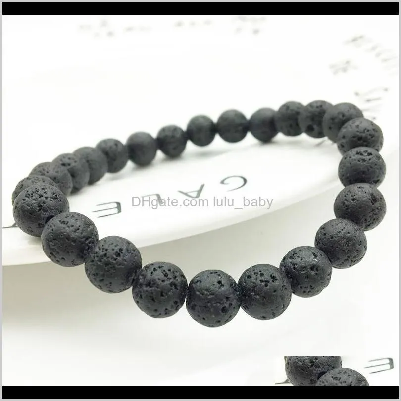 bracelet fashion 8mm natural lava rock beads volcano tiger eye laips amethyst stone with seven color stone beaded bracelet unisex