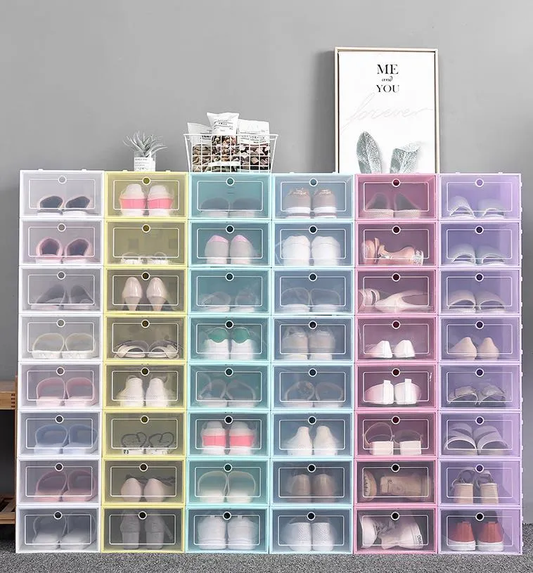 Caixas de arrumação Organização Home GardenClear Caixa de Sapato Plástico  Dustproof Sneaker Organizador De Armazenamento Transparente Caixas De Salto