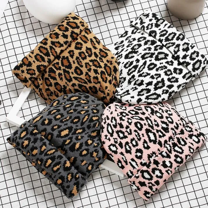 Moda Leopard Imprimir Chapéu De Inverno Quente Lã Chapéu De Malha Para Mulher Alta Qualidade Soft Stretch Goanies Chapéus