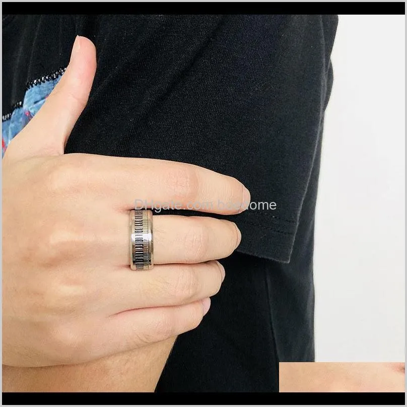 Titanium Stainless Steel Rings Black Silver Color Piano Keys Spinner Design Smooth Men Fashion Jewelry Gift