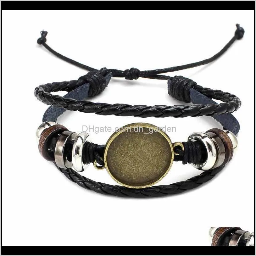 fashion jewelry diy multi layer leather bracelet bangle blank base fit 20mm round photo glass cabochon setting bezel tray jewelry